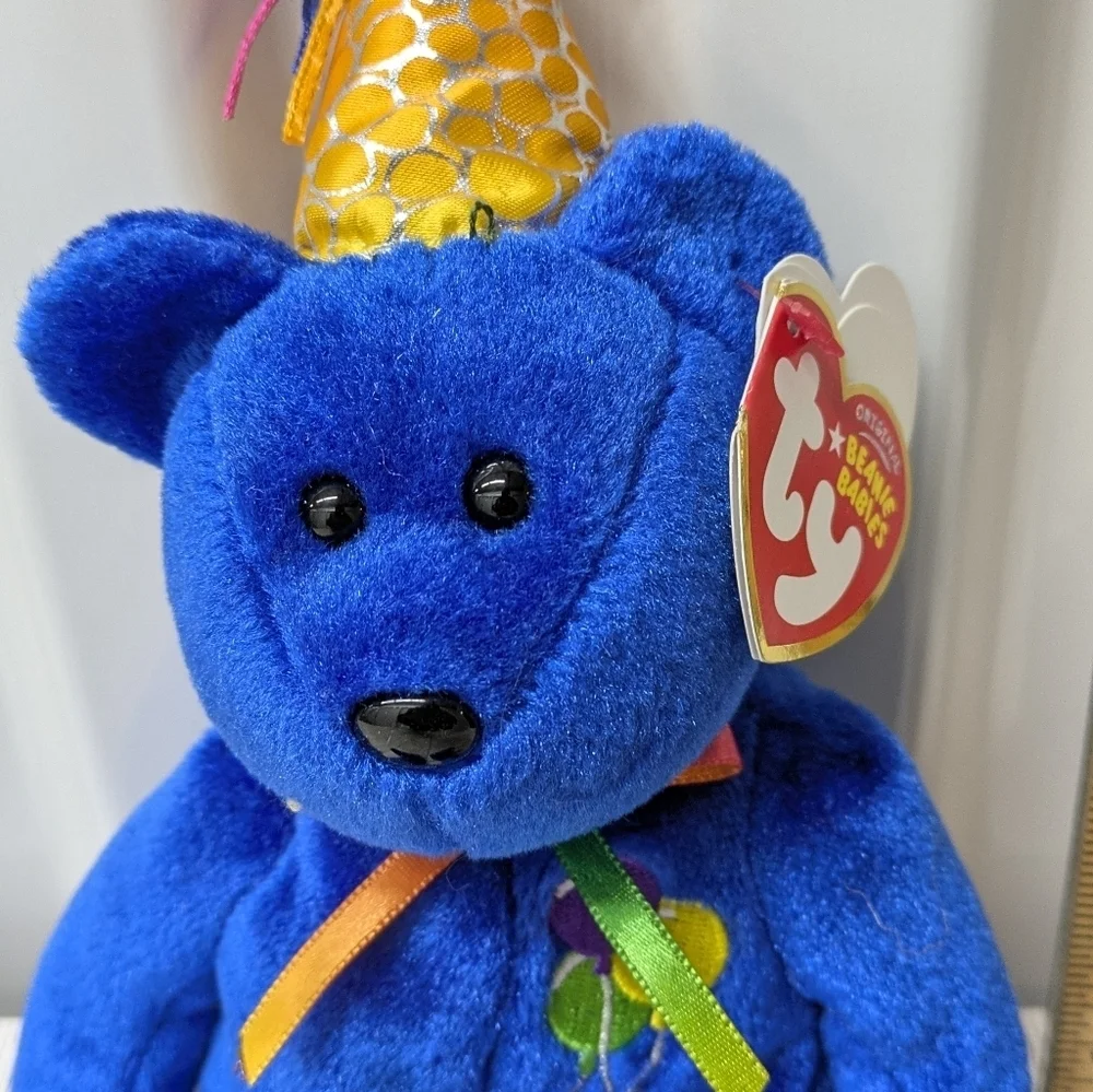 Ty Happy Birthday Blue Bear with Party Hat Stuffed Animal